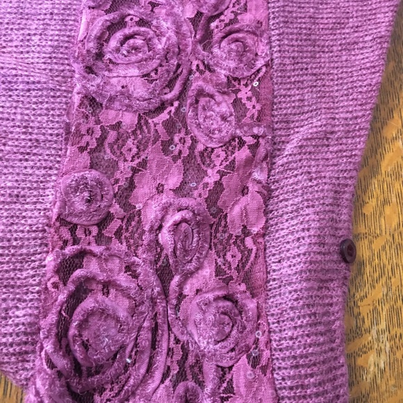 Italian Knit Mohair Sweater in Rose color with Lace Inset and Dolman Sleeve - Picture 7 of 8